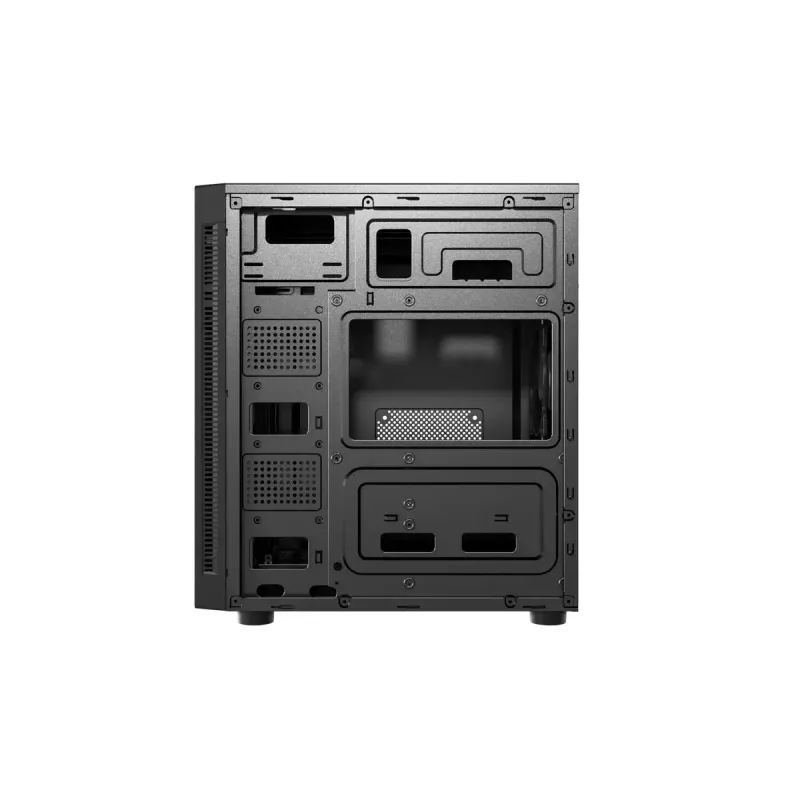 Obudowa PC GEMBIRD Fornax 160 Mini Tower — czarna, SPCC, obsługa ITX/mATX/ATX, 1×3,5 cala + 3×2,5 cala zatoki, 7 gniazd rozszerzeń, 445×185×390 mm