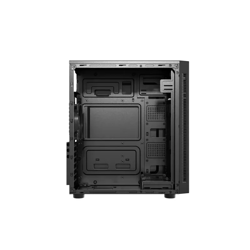 Obudowa PC GEMBIRD Fornax 160 Mini Tower — czarna, SPCC, obsługa ITX/mATX/ATX, 1×3,5 cala + 3×2,5 cala zatoki, 7 gniazd rozszerzeń, 445×185×390 mm