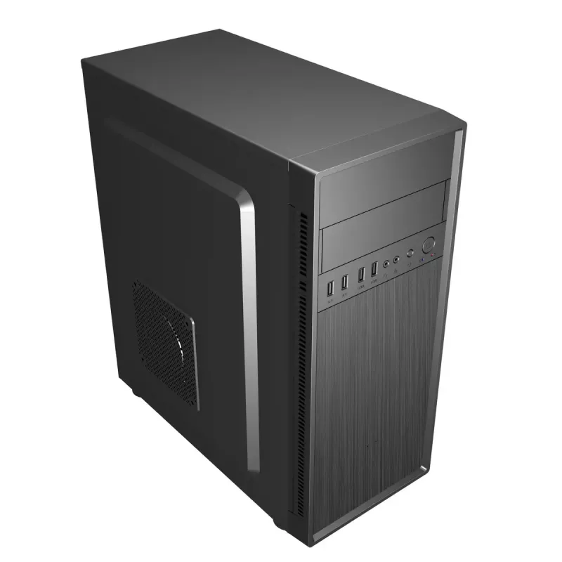Obudowa PC GEMBIRD Fornax 160 Mini Tower — czarna, SPCC, obsługa ITX/mATX/ATX, 1×3,5 cala + 3×2,5 cala zatoki, 7 gniazd rozszerzeń, 445×185×390 mm