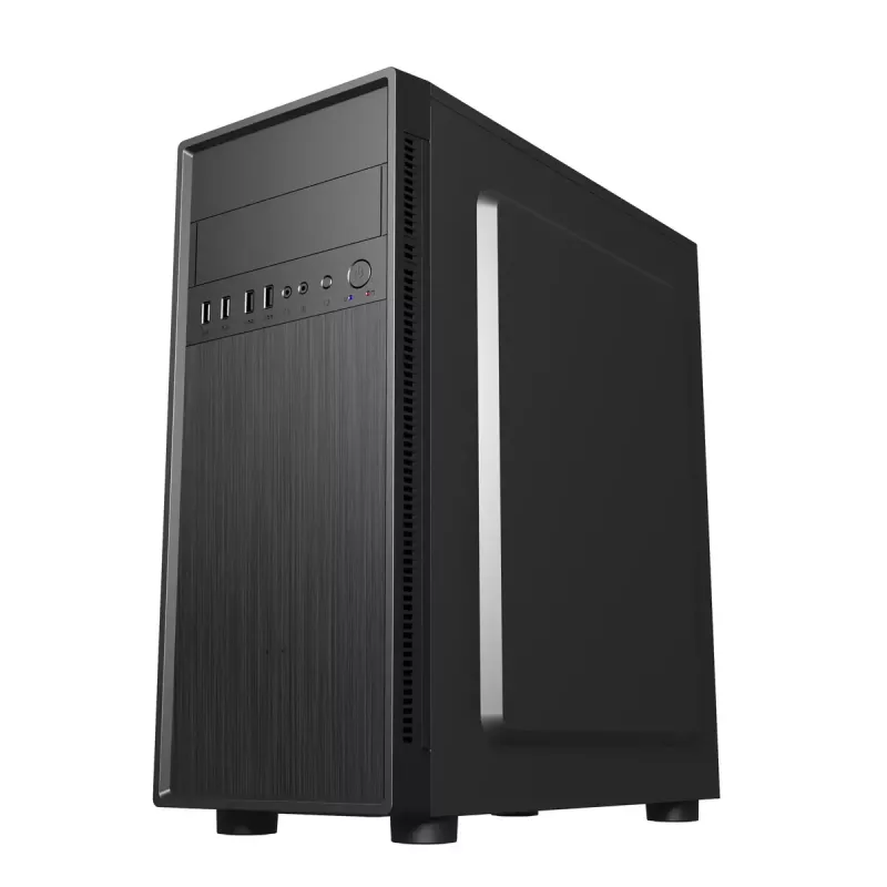 Obudowa PC GEMBIRD Fornax 160 Mini Tower — czarna, SPCC, obsługa ITX/mATX/ATX, 1×3,5 cala + 3×2,5 cala zatoki, 7 gniazd rozszerzeń, 445×185×390 mm