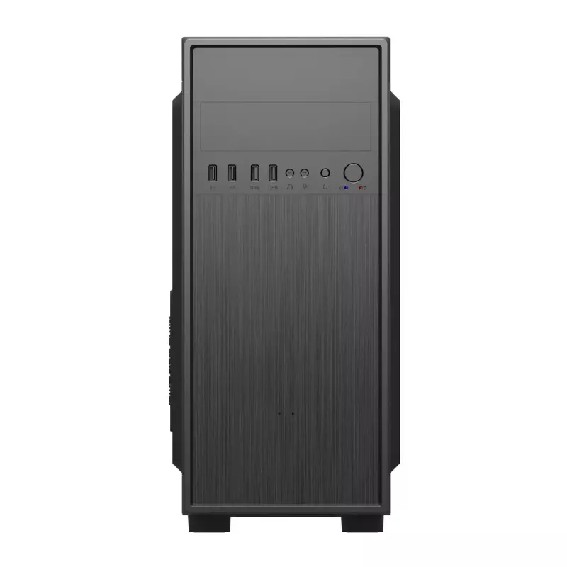 Obudowa PC GEMBIRD Fornax 160 Mini Tower — czarna, SPCC, obsługa ITX/mATX/ATX, 1×3,5 cala + 3×2,5 cala zatoki, 7 gniazd rozszerzeń, 445×185×390 mm