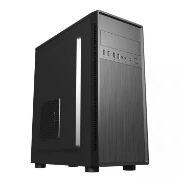 Obudowa PC GEMBIRD Fornax 160 Mini Tower — czarna, SPCC, obsługa ITX/mATX/ATX, 1×3,5 cala + 3×2,5 cala zatoki, 7 gniazd rozszerzeń, 445×185×390 mm