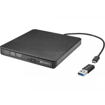 Sandberg USB-C/A DVD Drive, czarny, tacka, Komputer stacjonarny/Laptop, DVD Super Multi DL, USB Type-C, CD-R, CD-ROM, CD-RW, DVD+R DL, DVD-R, DVD-R DL, DVD-RAM, DVD-ROM, DVD-RW