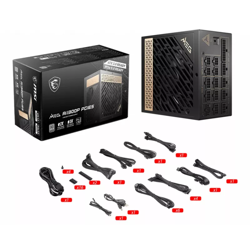 MSI MEG AI1300P PCIE5 zasilacz 1300 W 24-pin ATX ATX Czarny