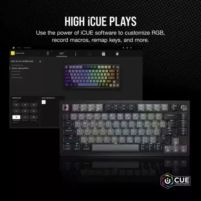 Mechaniczna klawiatura gamingowa Corsair K65 PLUS WIRELESS RGB Wireless USB Czarna