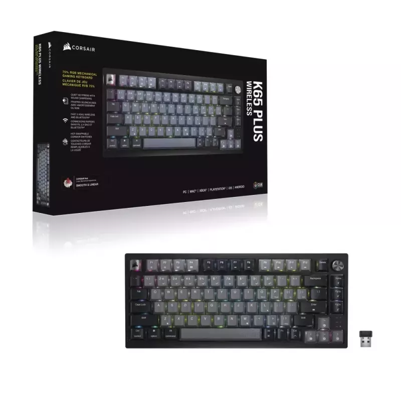 Mechaniczna klawiatura gamingowa Corsair K65 PLUS WIRELESS RGB Wireless USB Czarna
