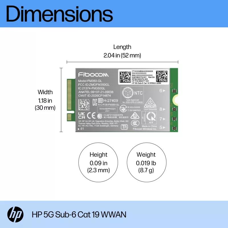 HP 5G Sub-6 Cat 19 WWAN karty/ adaptery interfejsu