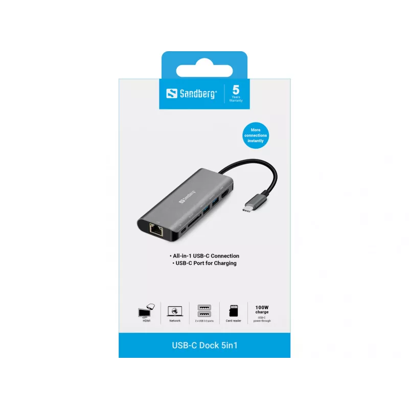 Sandberg USB-C Dock HDMI+LAN+SD+USB100W