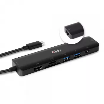 CLUB3D USB type C 7in1 Hub HDMI 4K60Hz SD TF Card slot 2x USB Type A USB Type C PD RJ45 Works with Thunderbolt 3