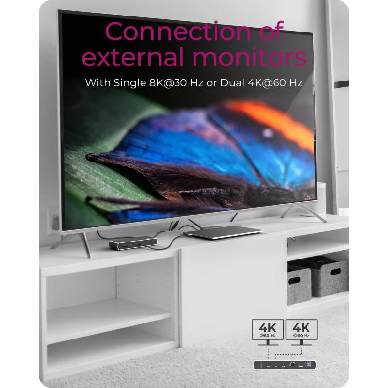 ICY BOX IB-DK8801-TB4 Przewodowy Thunderbolt 4 Antracytowy, Czarny