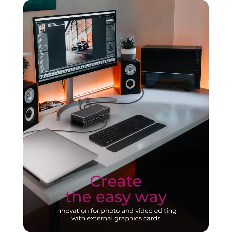 ICY BOX IB-DK8801-TB4 Przewodowy Thunderbolt 4 Antracytowy, Czarny