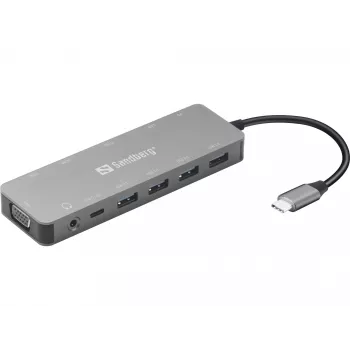 Sandberg USB-C 13-in-1 Travel Dock, USB Typu C, zasilanie 100 W, Ethernet 1000 Mbit/s