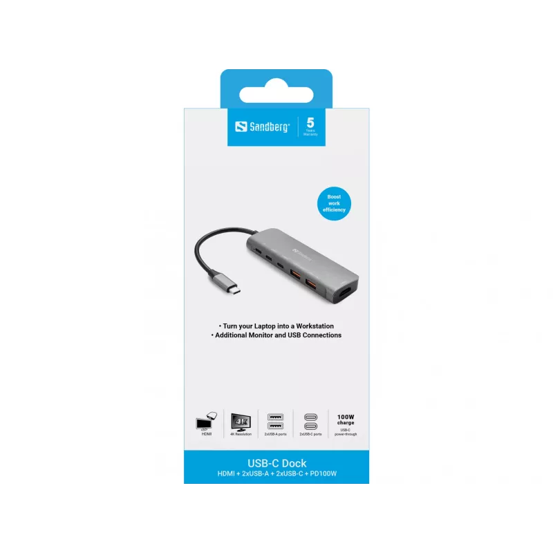 Sandberg USB-C Dock HDMI + 2xUSB-A + 2xUSB-C + PD100W