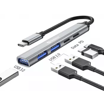 Sandberg USB-C do 3xUSB-A+2xUSB-C SAVER USB 3.2 Gen 1 Szary Aluminium