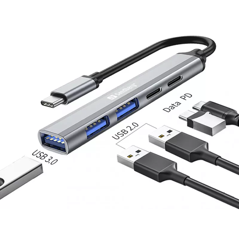 Sandberg USB-C do 3xUSB-A+2xUSB-C SAVER USB 3.2 Gen 1 Szary Aluminium