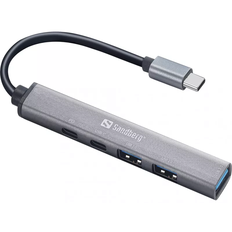 Sandberg USB-C do 3xUSB-A+2xUSB-C SAVER USB 3.2 Gen 1 Szary Aluminium