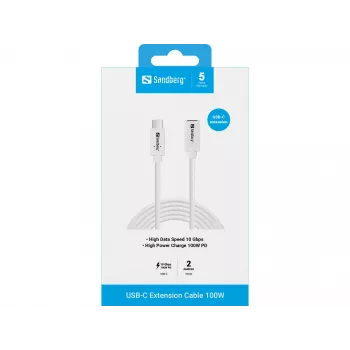 Sandberg USB-C do USB-C Kabel 2M 100W USB 3.2 Gen 2 Biały