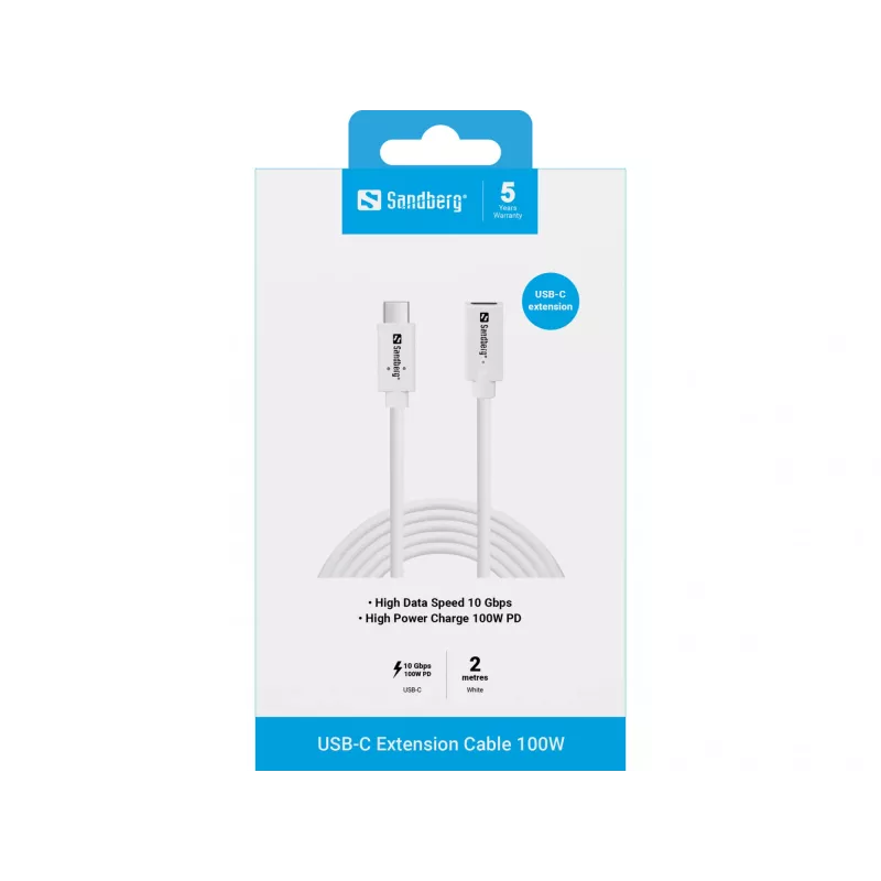 Sandberg USB-C do USB-C Kabel 2M 100W USB 3.2 Gen 2 Biały
