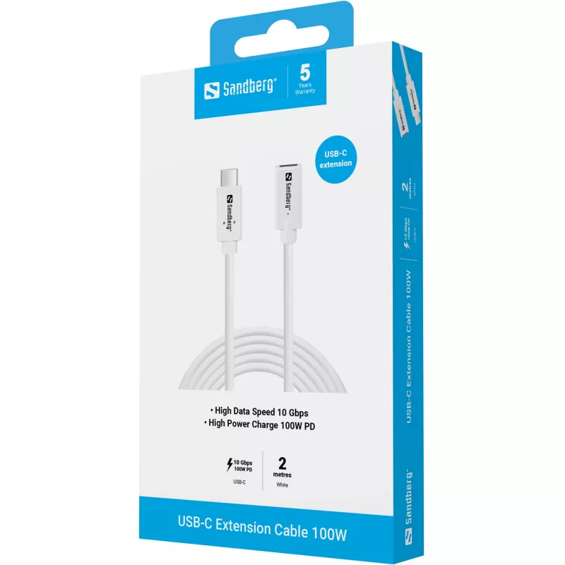 Sandberg USB-C do USB-C Kabel 2M 100W USB 3.2 Gen 2 Biały
