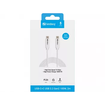 Sandberg USB-C>C USB 3.1 G2 100W 2M Kabel biały