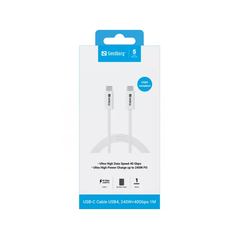 Przewód Sandberg USB-C>C USB4 240W 40Gbps 1M