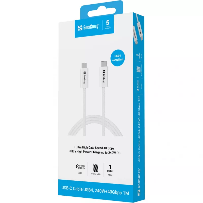 Przewód Sandberg USB-C>C USB4 240W 40Gbps 1M