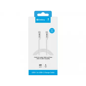 Kabel ładujący Sandberg USB-C 1M, 65W, 1 m, USB C, USB C, USB 3.2 Gen 1 (3.1 Gen 1), biały