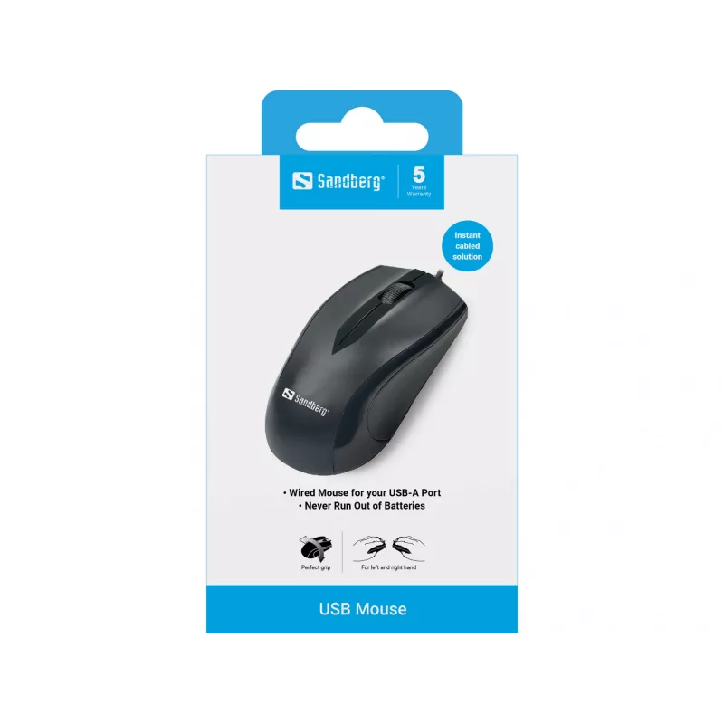 Mysz USB Sandberg, praworęczna, optyczna, USB typu A, 1200 DPI, czarna