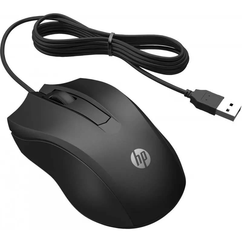 HP Wired mysz 100, Symetryczna, Optyczna, USB Typ-A, 1600 DPI, Czarna