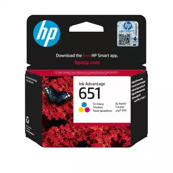 HP 651 Trójkolorowy oryginalny wkład atramentowy Ink Advantage, cyjan, magenta, żółty, 1 szt., 300 stron