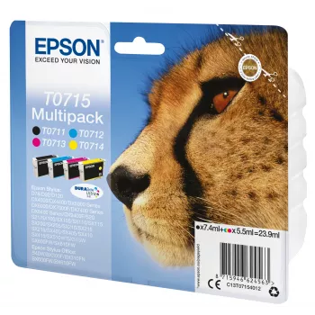 Epson Multipack 4-kolory T0715 Tusz DURABrite Ultra, Czarny, Cyjan, magenta, Żółty, 7,4 ml, 5,5 ml, 1 szt., Opakowanie zbiorcze