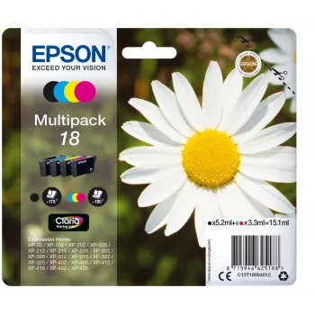 Epson Daisy Multipack 4-kolory 18 Claria Home Ink, czarny, cyjan, magenta, żółty, 5,2 ml, 3,3 ml, 1 szt., 175 stron, zestaw wielopak