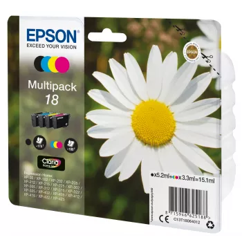 Epson Daisy Multipack 4-kolory 18 Claria Home Ink, czarny, cyjan, magenta, żółty, 5,2 ml, 3,3 ml, 1 szt., 175 stron, zestaw wielopak