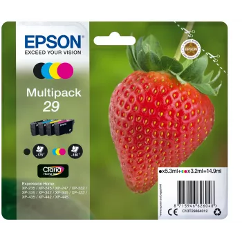 Epson Strawberry Multipack 4-kolory 29 Claria Home Ink, czarny, turkusowy, purpurowy, żółty, 5,3 ml, 3,2 ml, 1 szt., 175 stron, Multi pack