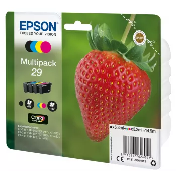 Epson Strawberry Multipack 4-kolory 29 Claria Home Ink, czarny, turkusowy, purpurowy, żółty, 5,3 ml, 3,2 ml, 1 szt., 175 stron, Multi pack