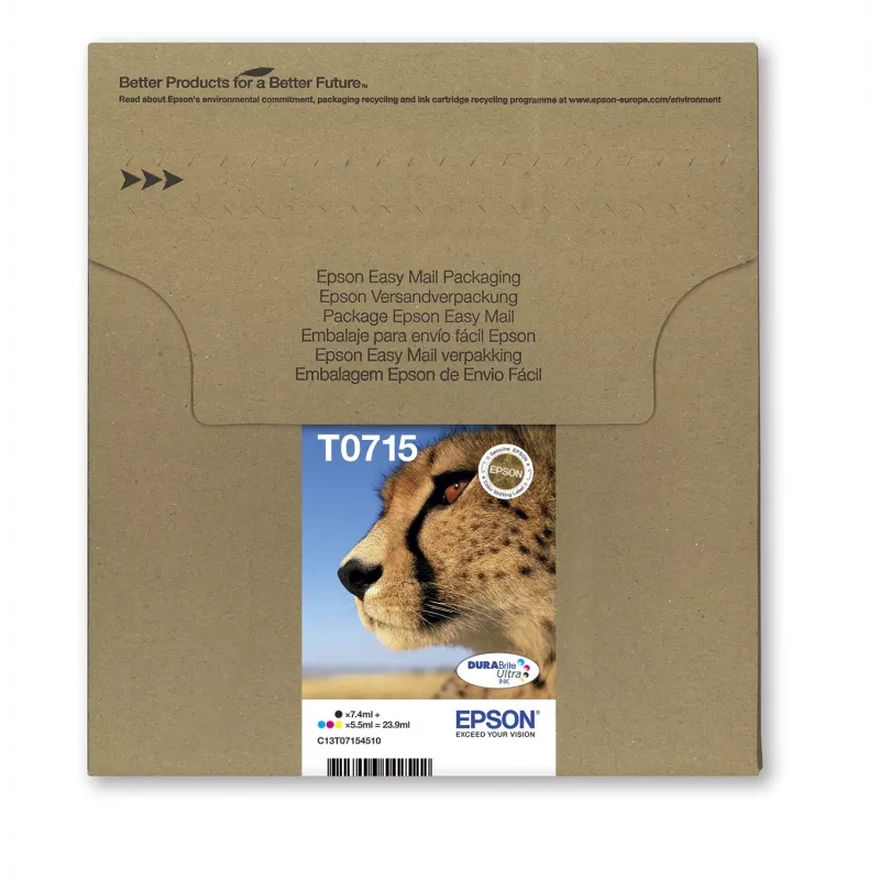 Epson Multipack 4-kolory T071 EasyMail, Standardowa wydajność, Czarny, cyjan, magenta, Żółty, 7,4 ml, 5,5 ml, 1 szt., Multi pack