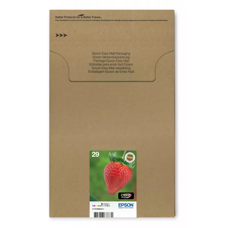 Epson Strawberry Multipack 4-kolory 29 EasyMail, Standardowa Wydajność, Czarny, cyjan, magenta, Żółty, 5.3 ml, 3.2 ml, 1 szt., Wielopak