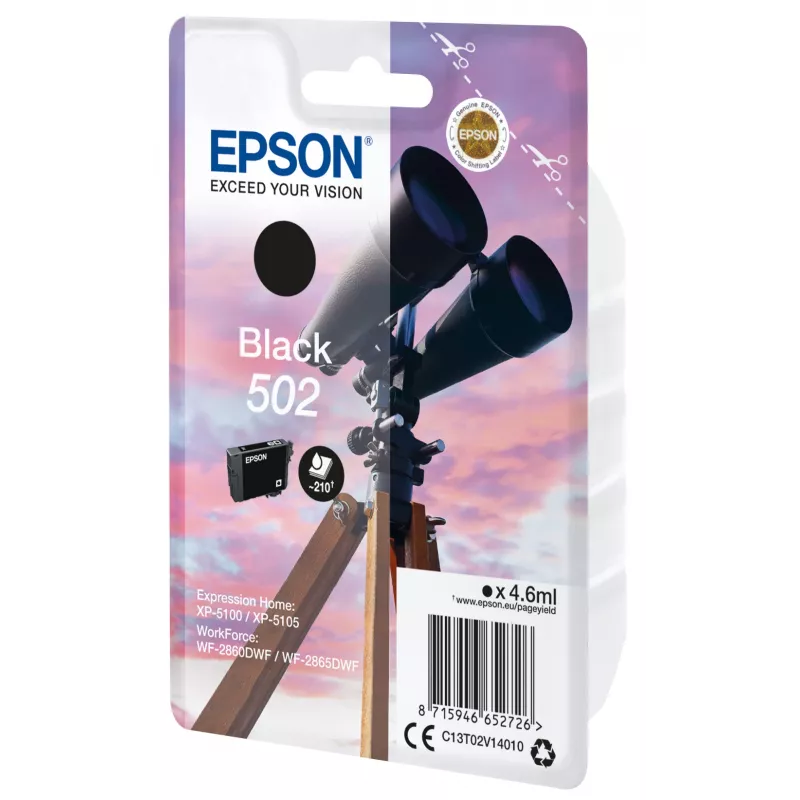 Epson Singlepack Czarny 502 Ink, Standard Yield, Czarny, Atrament pigmentowy, 4.6 ml, 1 szt., 210 stron