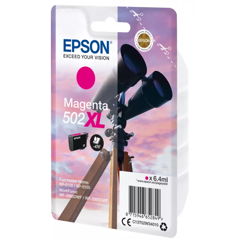 Epson Singlepack magenta 502XL Ink, Wysoka (XL) wydajność, magenta, Tusz pigmentowy, 6.4 ml, 1 szt., 470 stron