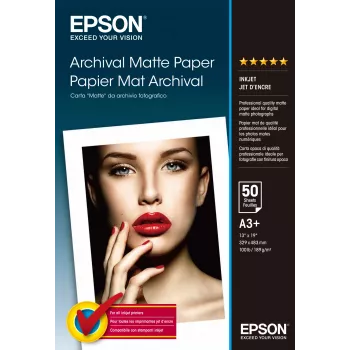 Epson Archival Matte Paper, DIN A3+, 189 g/m², 50 arkuszy, Druk atramentowy, A3+ (330x483 mm), Matowy, 50 arkuszy, 192 g/m², Biały