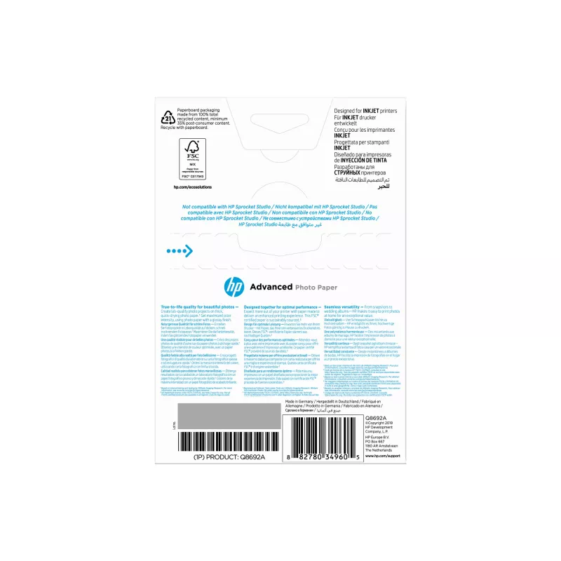 HP Advanced Photo Paper Glossy 250 g/m2 10 x 15 cm (101 x 152 mm) 100 arkuszy