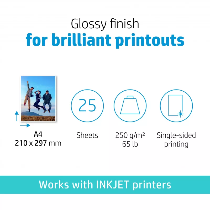HP Advanced Photo Paper, błyszczący, 250 g/m², A4 (210 x 297 mm), 25 arkuszy