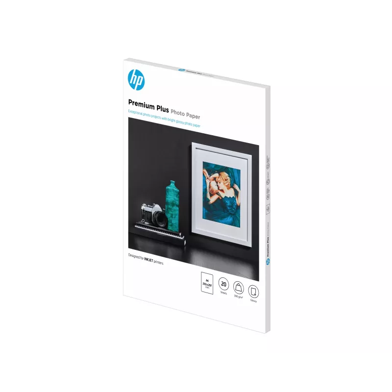 HP Premium Plus Glossy Photo Paper-20 sht/A4/210 x 297 mm, połysk, 300 g/m², Laser/Inkjet, 20 arkuszy, Biznes, Enterprise, 15 - 35 °C