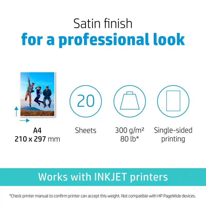 HP Premium Plus Photo Paper Satin 300 g/m2 A4 (210 x 297 mm) 20 arkuszy
