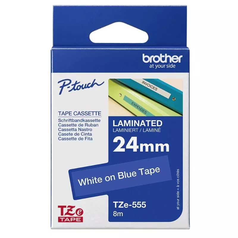 Taśma laminowana Brother 18 mm, czarny na niebieskim, TZe, szary, termotransfer, Filipiny, 5 lat
