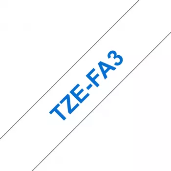 Taśma do etykietowania Brother TZE-FA3 z niebieskim nadrukiem na białym tle