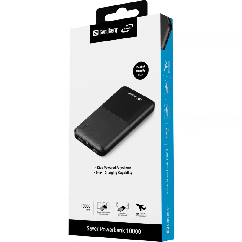Sandberg Saver Powerbank 10000, 10000 mAh, litowo-polimerowy (LiPo), czarny
