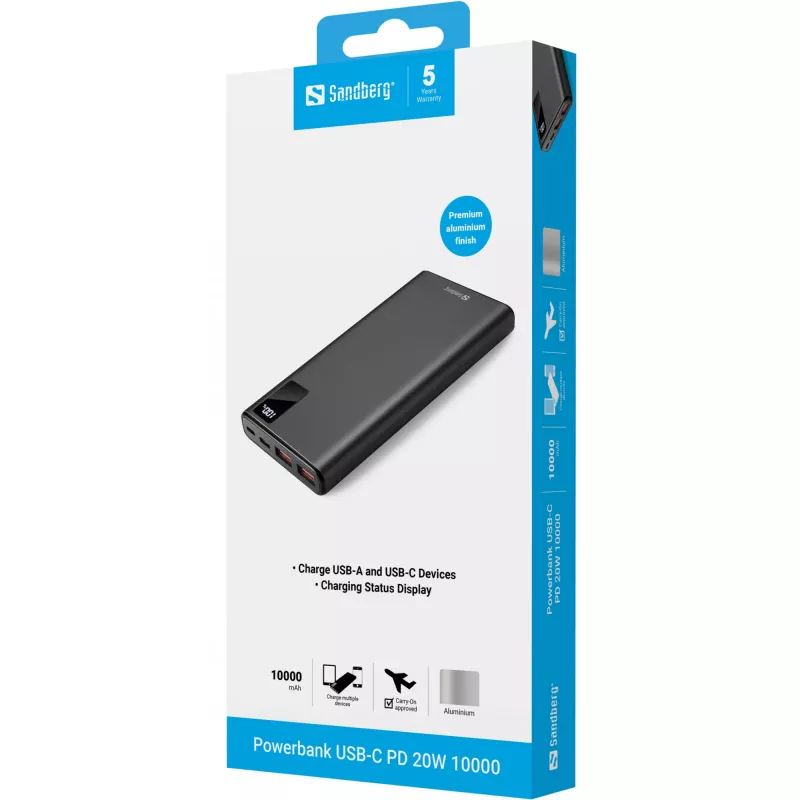 Przenośna bateria Sandberg Powerbank USB-C PD 20W 10000, 10000 mAh