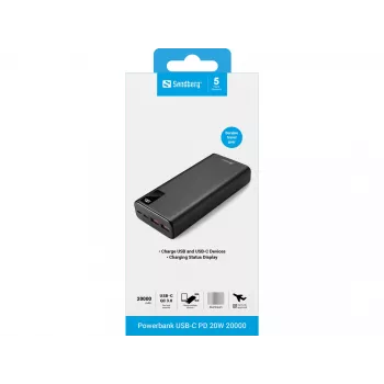 Przenośna bateria Sandberg Powerbank USB-C PD 20W 20000, 20000 mAh