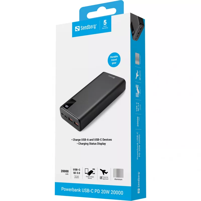 Przenośna bateria Sandberg Powerbank USB-C PD 20W 20000, 20000 mAh